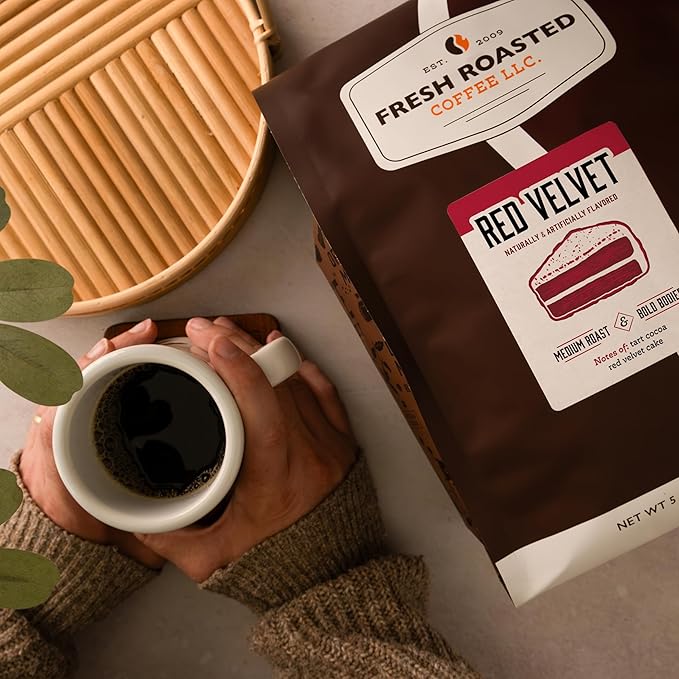 Fresh Roasted Coffee, Red Velvet Flavored Coffee, 5 lb, Medium Roast, Kosher, Ground