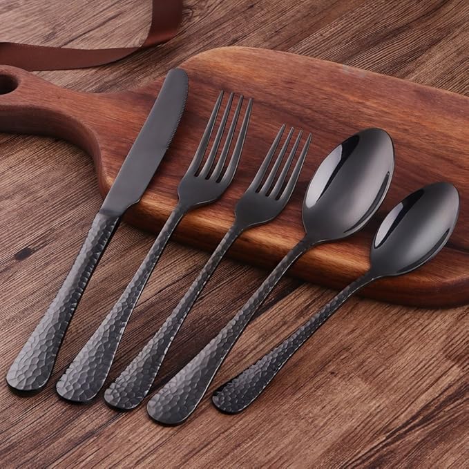 20-Piece Black Flatware Silverware Set, Bisda Stainless Steel Cutlery Sets, Multipurpose Use for Home, Kitchen, Restaurant, Hotel Tableware Utensil Service for 4