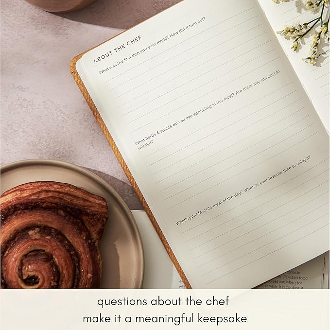 Kunitsa Co. Recipe Notebook - Keepsake Gift, Hardcover Blank Recipe Book to Write In Your Own Recipes with Journaling Prompts About the Chef, 100 Recipes, Mustard Yellow