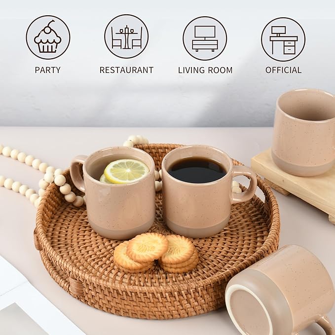12oz Coffee Mug Set for 6, Tea Cups with Handle for Coffee, Tea, Cocoa, Milk (Cinnamon)