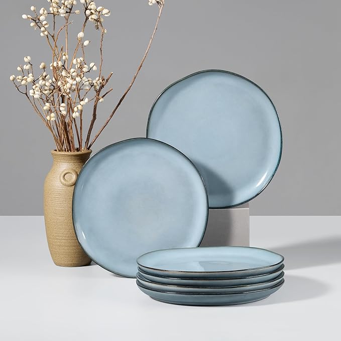 HaWare Stoneware Salad Plates Set of 6, 7.9??Heavy Duty Ceramic Plates, Reactive Glaze Dinnerware for Home Restaurant, Chip and Scratch Resistant, Microwave and Dishwasher Safe, Reactive Foggy Blue