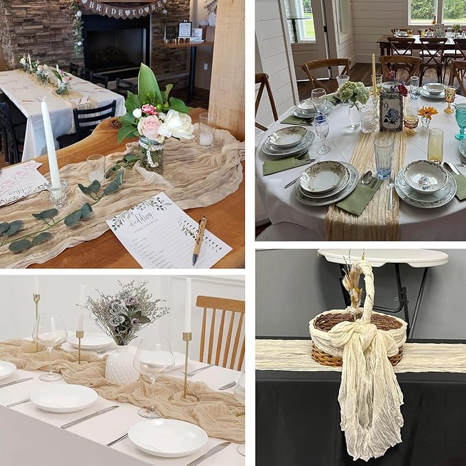 8 Pack Ivory Cheesecloth Table Runner 20 x 120 inch Gauze Table Runners 10 FT Long,Semi Sheer Cheese Cloth Fabric Table Runner Bulk for Wedding,Party,Baby Shower,Bridal Shower Decoration