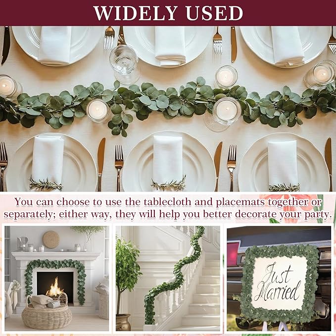 Gilprop 60 Pack Burgundy Table Runner Decor Set 10 ft Cheesecloth Table Runner & 7.9ft Artificial Eucalyptus Garland Boho Gauze Fabric Centerpiece for Wedding, Bridal Shower, Party Decorations