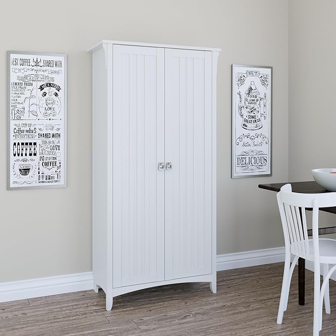 Bush Furniture Salinas Kitchen Pantry Cabinet with Doors in Pure White