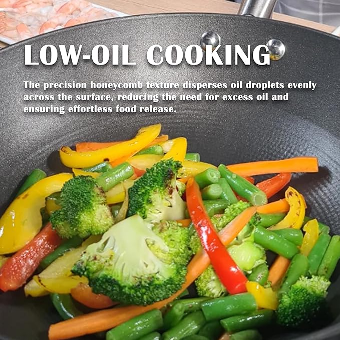 Cuisiland 12.5" Honeycomb Cast Iron Wok with Dual Handles ??Non-Stick Stir-Fry Pan, Stainless Steel Long Handles, Oven Safe, Classic Cast Iron Heat Retention