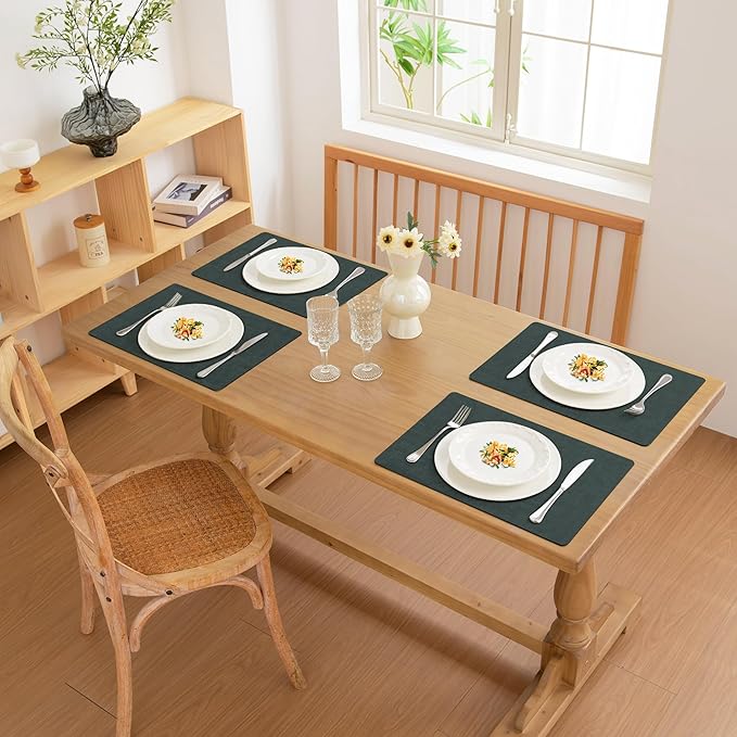 FROMHEART Faux Leather Placemats Set of 6?밯aterproof,Heat/Oil Stain-Resistant PU Table Mat?밨eversible,Non-Slip,Easy to Clean Place Mats for Kitchen,Dining,Indoor/Outdoor,(Dark Green,11.8" x 17")
