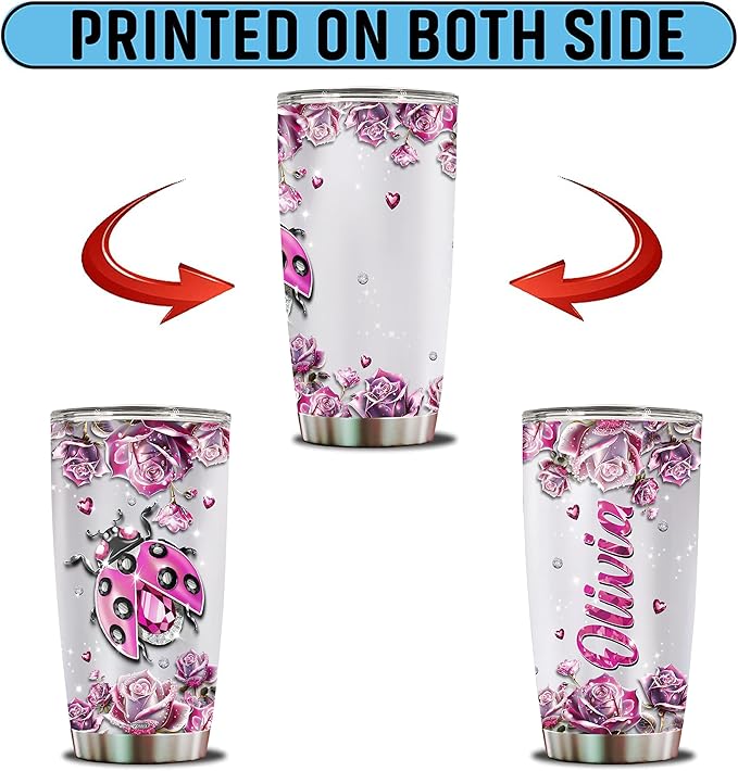 WONWIX Personalized Insulated Stainless Steel Ladybug Gifts for Women, 20oz Travel Mug Tumbler Water Bottle, Cup for Girls, Wife, Daughter, Perfect for Christmas, Birthday, Mother's Day, Valentine