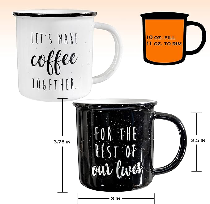 MAINEVENT Let's Make Coffee Together Couple Mug Set 11 Ounce, Married Couple Wedding Gift
