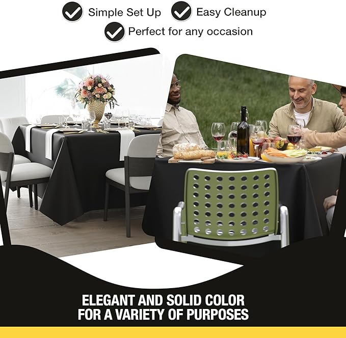 Party Solids 12-Pack Black Square Plastic Disposable Tablecloth ??Size: 85 횞 85 Inches ??Square Table Cover for Parties, Picnics & Formal Events