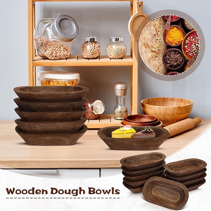 Nuogo 10 Pack Wooden Dough Bowls Bulk 8.5 Inch Rustic Dough Bowls for Wedding DIY Candle Home Crafts Making Farmhouse Fruits Supplies Decoration(Brown)