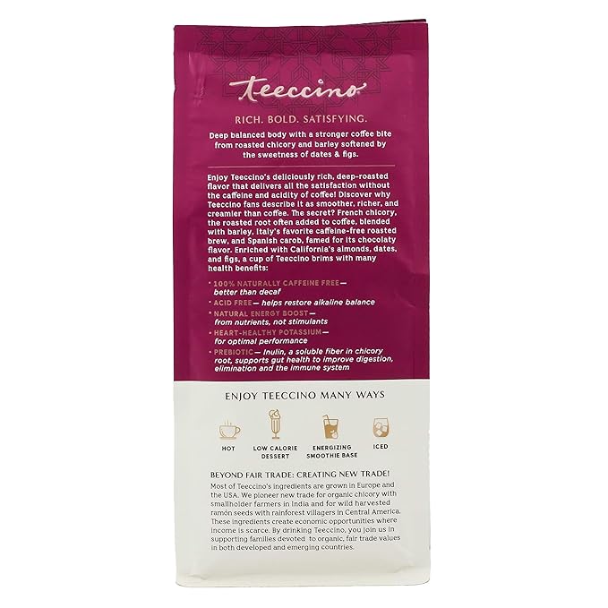 Teeccino Java Chicory Coffee Alternative - 11 Ounce - Ground Herbal Coffee That?™s Prebiotic, Caffeine Free & Acid Free, Medium Roast