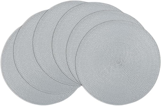 Winknowl Round Braided Placemats Set of 6 Washable Woven Heat Resistant Table Mats for Kitchen Dining Tables 15 inch Round Place Mats (Light Gray,6pcs)