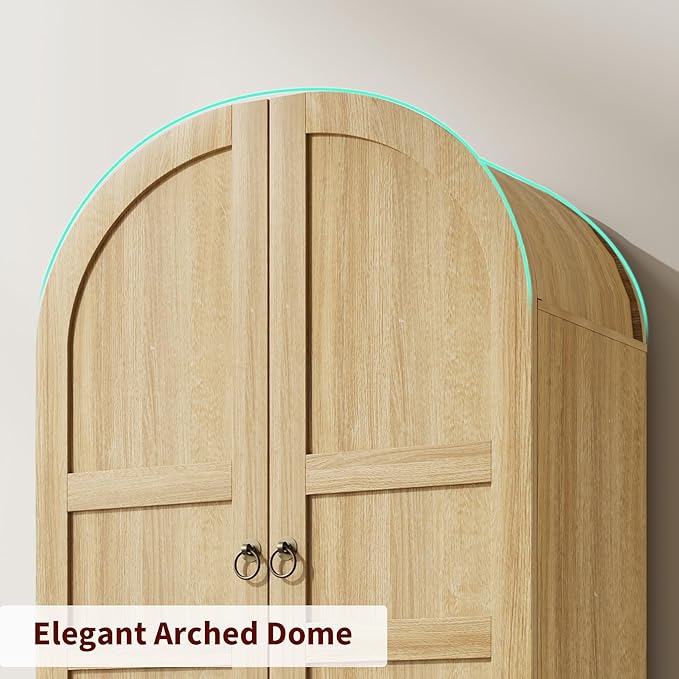 CABIHOME 72" Tall Arched Kitchen Pantry Cabinet, Freestanding Farmhouse Storage Cupboard with Doors, Drawers & Shelves, Versatile Wooden Organizer for Dining Room, Living Room, Natural