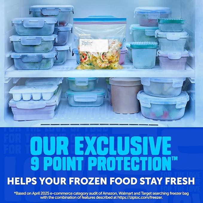 Ziploc 2 Gallon Food Storage Freezer Bags, Grip 'n Seal Technology for Easier Grip, Open, and Close, 10 Count (Packaging May Vary)