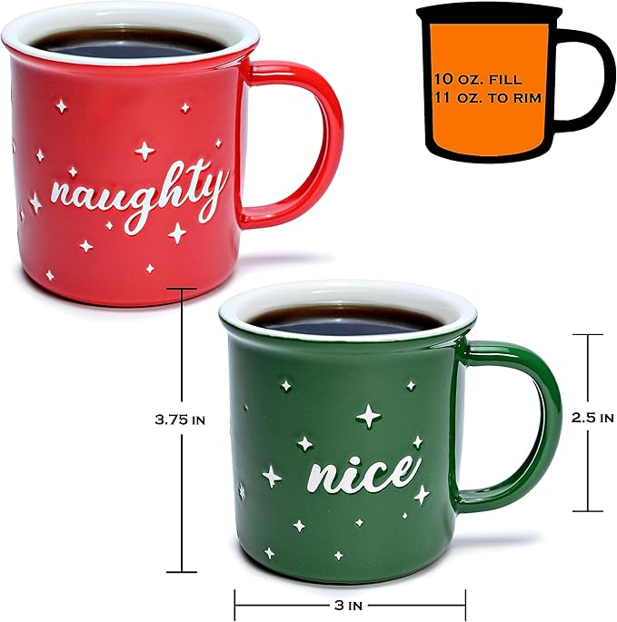 MAINEVENT Naughty Nice Christmas Mugs Coffee Set 11 Ounce, Christmas Cups Couple Gift