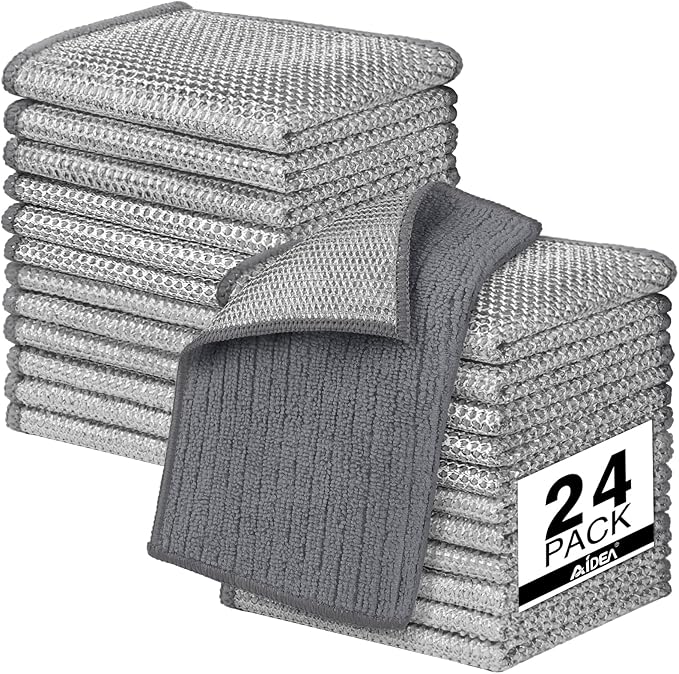 AIDEA Non Scratch Wire Dishcloth 24PK, Upgraded Wire Dishwashing Rag for Kitchen, Dual Sided, Washable Dish Cloths, Cleaning Pads Steel Scrubber for Cookware, Sinks, Dishes, Stove Tops, 7"횞8" Grey