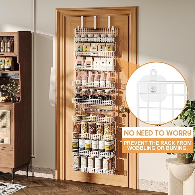 JKsmart 9-Tier Spice Rack Organizer with Door Hook, Wall Mount, and Extra Large Capacity for Pantry ??Stylish White Design for Effortless Organization, Ultimate Kitchen Storage Solution