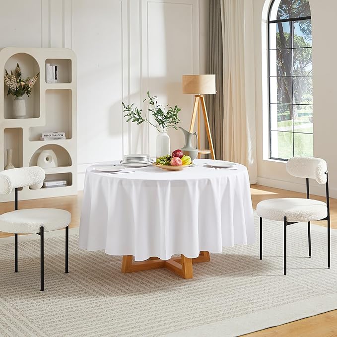 ITWMTTO 6-Pack White Round Tablecloth 90 Inch - Polyester Fabric Table Cloth Round Table Cover for Round Tables - Reusable & Washable