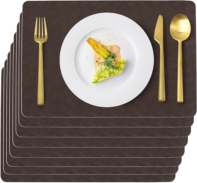 Uolr Vinyl Placemats Set of 8 Faux Leather 100% Waterproof Wipeable Washable Place Mats Heat Resistant Easy Clean Non-Slip Table Mats for Indoor Outdoor. (8,Coffee)