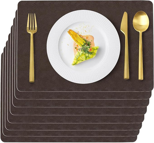 Uolr Vinyl Placemats Set of 8 Faux Leather 100% Waterproof Wipeable Washable Place Mats Heat Resistant Easy Clean Non-Slip Table Mats for Indoor Outdoor. (8,Coffee)