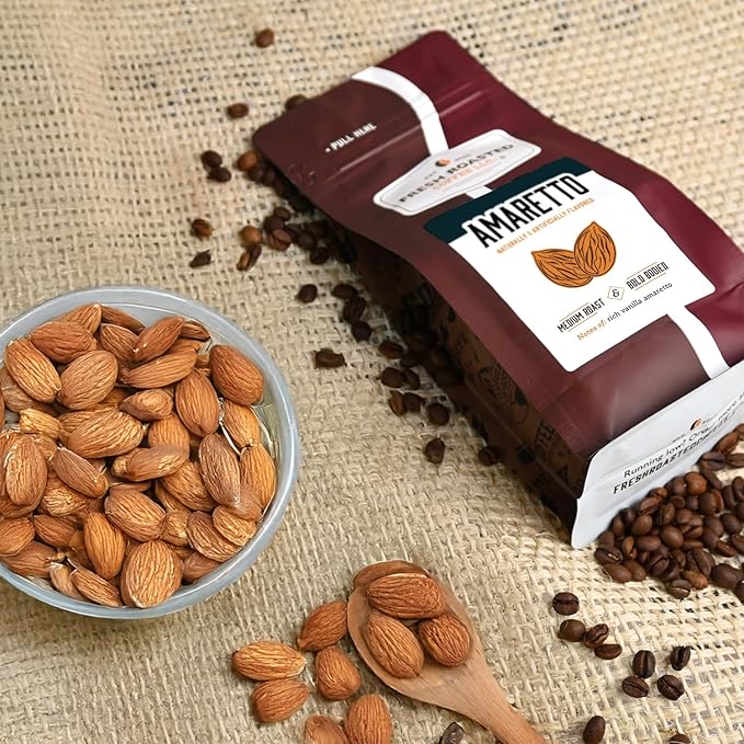 Fresh Roasted Coffee, Amaretto Flavored Coffee, 12 oz, Medium Roast, Kosher, Ground