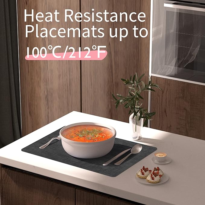 Maxpearl Faux Leather Placemats Set of 8 - Waterproof - Wipe Clean - Heat Resistant - Non Slip Dining Table Place Mats, Suitable for Indoor & Outdoor Use, 17?쇺셹12?쇺? Black