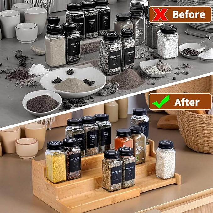JinDoWin Spice Rack Organizer For Cabinet, Spice Organization For Cabinet, Spice Rack For Countertop,15.7 Inch Adjustable Seasoning Organizer Spice Organizer (2 Pack, Medium)