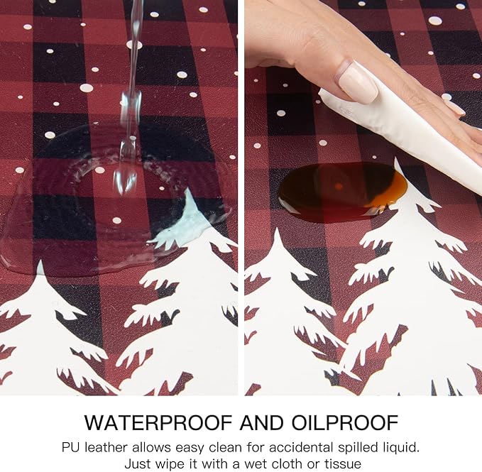 QIYI Christmas Placemats Set of 6, 12x18 Inch Faux Leather Place Mats for Kitchen Dinning, Heat Resistant Anti Slip Winter Table Mats, Waterproof Wipeable Placemat Party Table D챕cor, Red Buffalo Plaid