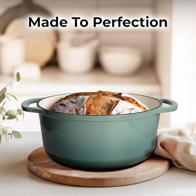 Zulay Kitchen 6 Quart Enameled Cast Iron Dutch Oven Pot with Lid ??Premium Durability & Oven Safe up to 500째F ??Heavy Duty Cookware Perfect for Bread Baking, Stews, Braising & Roasting - Aventurine
