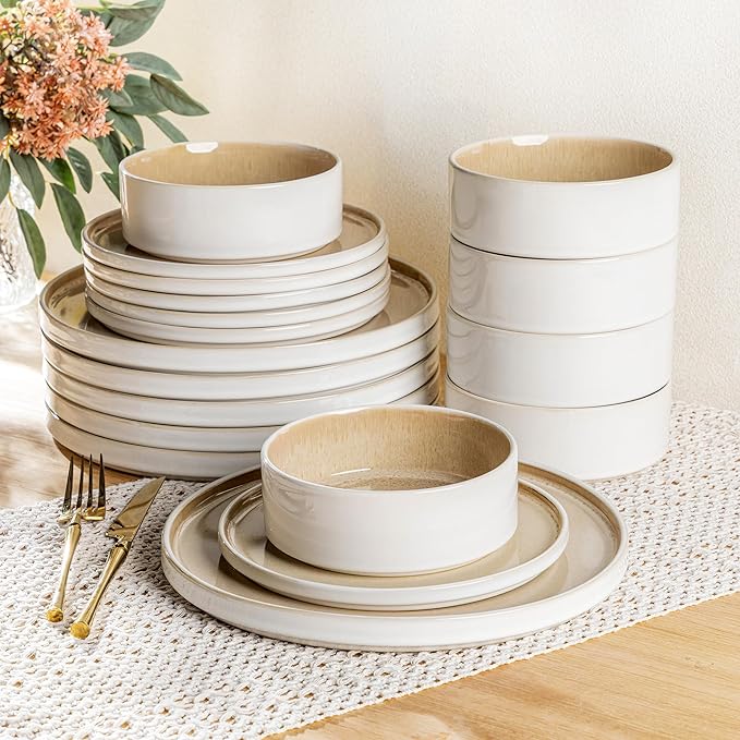 AmorArc Ceramic Dinnerware Sets, Handmade Reactive Glaze Stoneware Plates and Bowls Sets,Highly Chip and Crack Resistant | Dishwasher & Microwave Safe Dishes Set, Service for 6 (18pc)