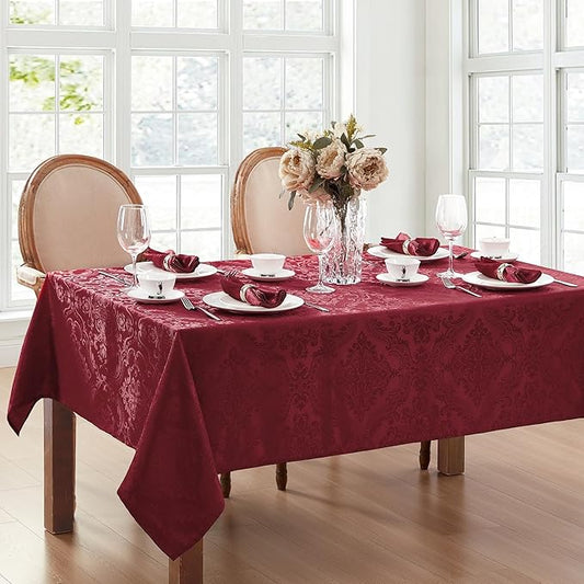 Elrene Home Fashions Caiden Elegance Damask Waterproof, Stain & Wrinkle Resistant Fabric Tablecloth, 60" x 84" Oblong/Rectangle, Cranberry