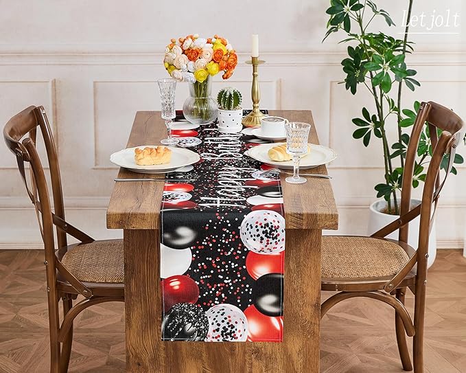 Letjolt Black Red Balloon Happy Birthday Table Runner 72 Inches Celebrate Birthday Party Table Decor