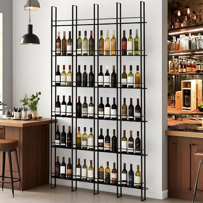 4 Columns Wine Rack Wall Mounted, 94.48in High Metal Wine Bottle Holder, Floor to Ceiling Wine Storage竊똗se as One or Three, DIY Display, for Restaurant, Bar, Cellar (Black, 4 Columns)