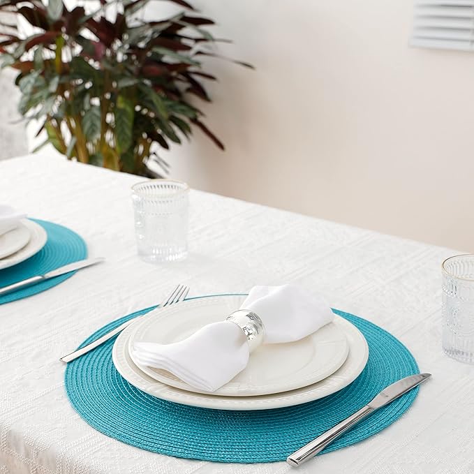 HODJOY Round placcemats Set of 6, Table mats for Indoor and Outdoor Dining Table, Washable Woven Non-Slip placemats, 15inch (Aqua)