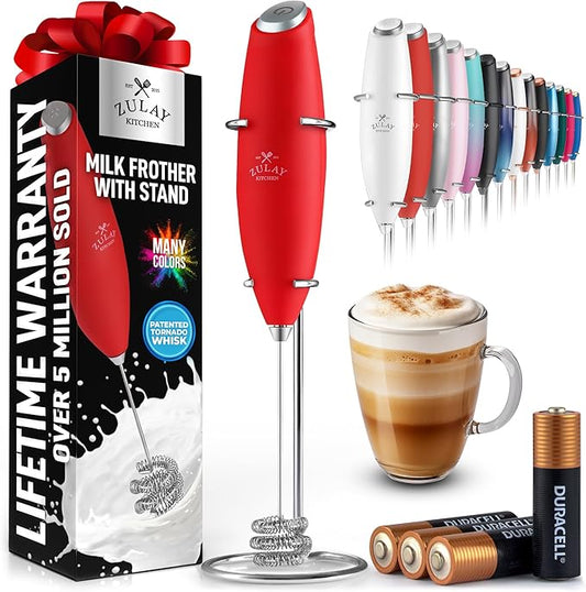 Zulay Kitchen Patented Tornado Triple Whisk Milk Frother with 4 Duracell Batteries ??Handheld Foam Maker for Coffee, Lattes, Matcha & Hot Chocolate ??Rich, Creamy Froth in Seconds