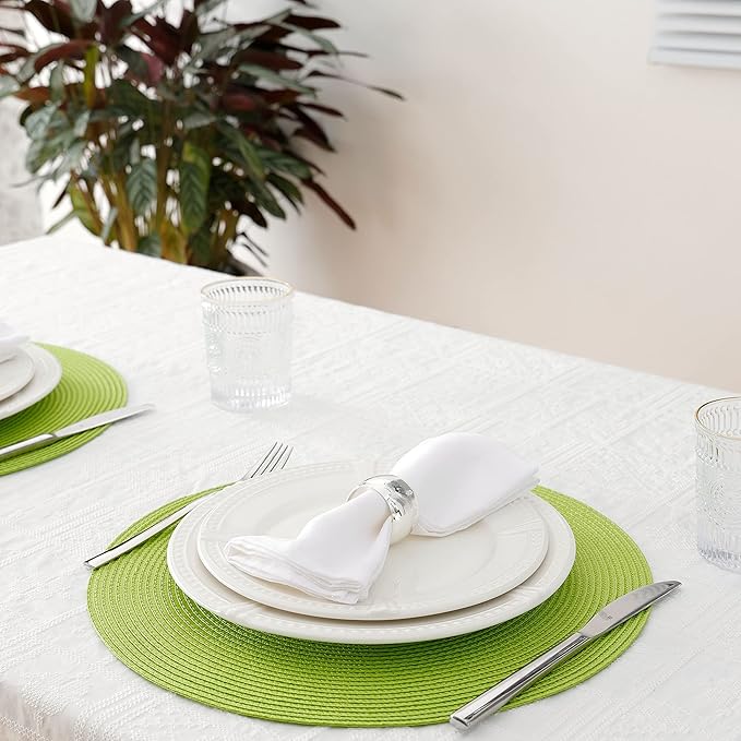 HODJOY Placemats, Round Woven Placemats for Indoor and Outdoor, Washable Woven Placemats for Christmas, 15 inch, Set of 6 (Lime Green)