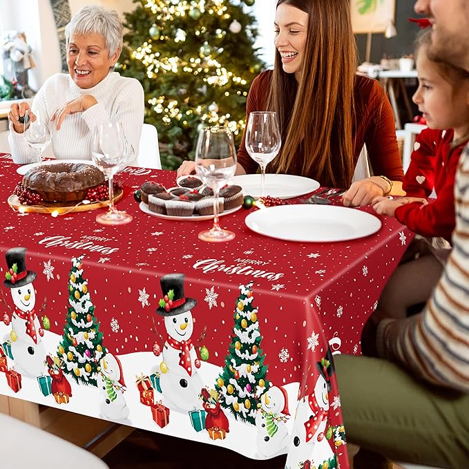 QZYL 3 Pack Christmas Tablecloths, 54" x 108" Snowman Christmas Decorations, Rectangle Holiday Plastic Tablecloth Xmas Disposable Table Cover, Xmas Table Decor Holiday Party Supplies