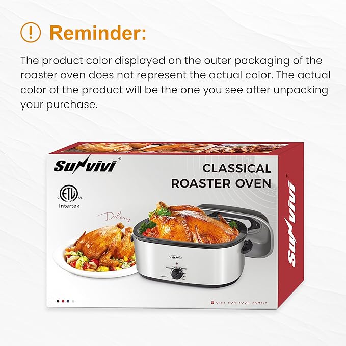RoyalCraft 22-Quart Electric Roaster Oven with Visible Self-Basting Lid, Turkey Roaster Oven with Removable Pan and Rack, Perfect for Large Meals and Holiday Feasts, White