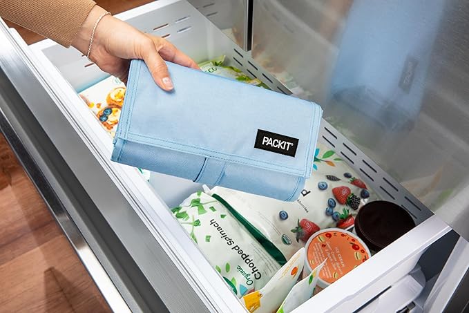 PackIt짰 Freezable Lunch Bag, Sky Blue, Built with ECOFREEZE짰 Technology, Foldable, Reusable, Zip and Velcro Closure with Buckle Handle, Designed for Work Lunches and Fresh Lunch On the Go