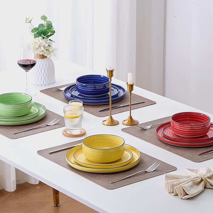 Alntlsiss Bonita Dinnerware Sets 12 Pieces, Blue Stoneware Dishes Set for 6, Plates Set and Bowls Sets, Dishwasher and Microwave Safe