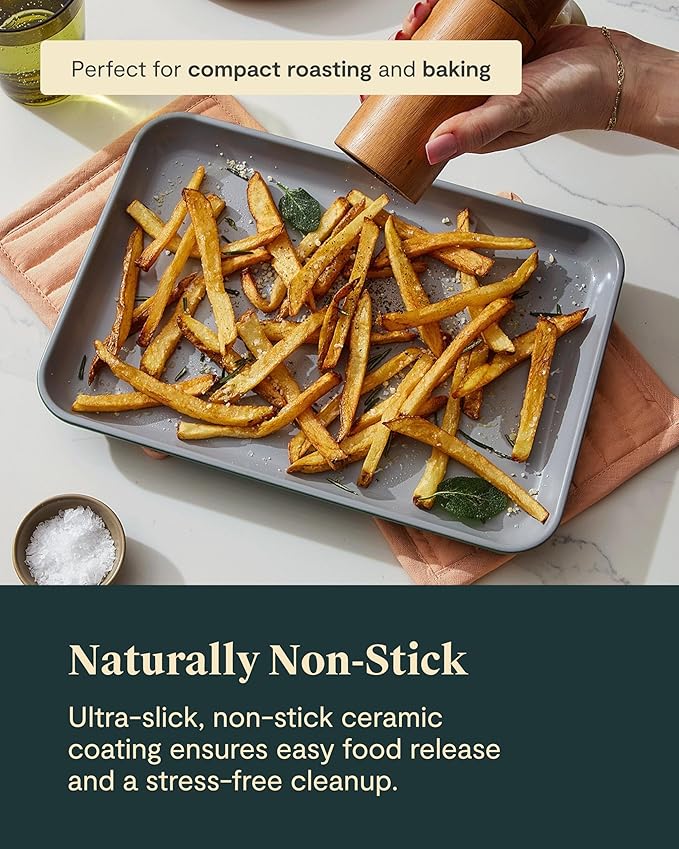 Caraway Nonstick Ceramic Small Baking Sheet (9x13?? ??Non-Toxic, PTFE & PFOA Free ??Oven Safe ??Aluminized Steel Core ??Mini Sheet Pan for Baking, Roasting & More - Sage