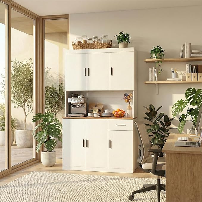 71 Inch White Pantry Cabinet with Power Outlet, Heavy-Duty Freestanding Kitchen Storage Organizer with Reinforced Frame, Pantry Hutch for Kitchen, Dining Room, Laundry Room | Extra-Wide, Heavy-Duty, Sturdy, Freestanding Storage, Reinforced Frame, Large