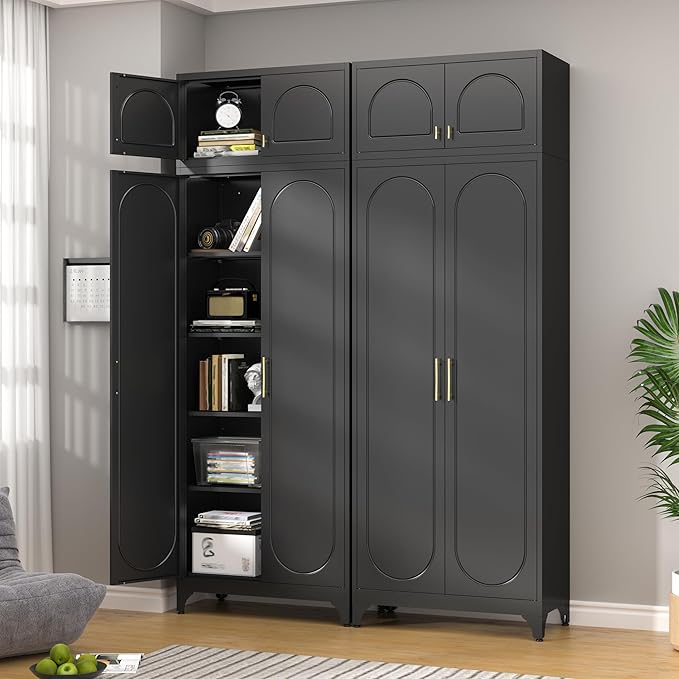 90??Tall Kitchen Pantry Cabinet,Storage Cabinet with Doors and Adjustable Shelves,Modern Kitchen Hutch Cabinets,Freestanding Cupboard for Dining Room