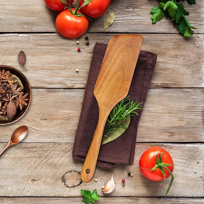 Best Non Toxic Wooden Spatula for Cooking Utensils Teak Wood Wok Spatulas for Kitchen Spoon Pancake Turner Scraper Spurtle Bamboo Kitchen Utensil Flat Egg Flipper Spatula Long Fish Cooking Spatulas