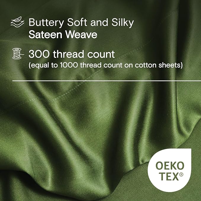 DOZ Sheet Set, 100% Viscose derived from Bamboo, Organically Grown, Buttery Soft, Cooling Sheets, High GSM, Deep Pockets - 4 Piece - 2 Pillowcases 1 Fitted 1 Top Sheet (Forest, Queen)