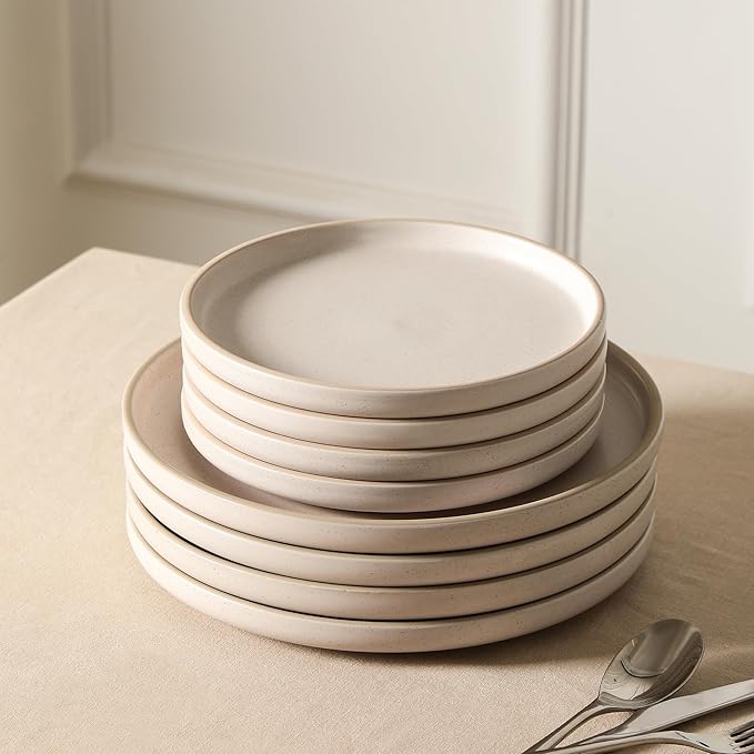 Earth & Clay Amber 12-Piece Dinnerware Set Stoneware, Dishwasher and Microwave Safe Plates and Bowls Set, Dish Set for 4, White Speckled