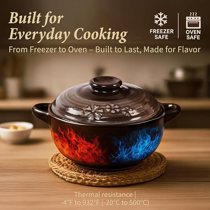 ??4-Pack Korean Clay Pots (17oz / 500ml) with Lids & Handles ??Ttukbaegi Stone Bowls for Cooking Bibimbap, Donabe Style Korean Clay Cookware ??Oven & Stovetop Safe