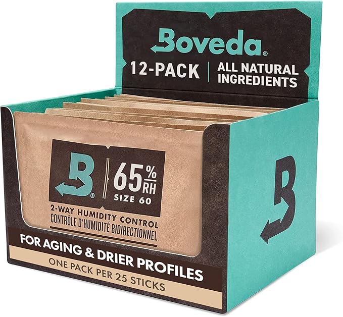Boveda 65% Two-Way Humidity Control Packs For Aging & Long-Term Storage in Plastic & Wood Boxes ??Size 60 ??12 Pack ??Moisture Absorbers ??Humidifier Packs ??Individually Wrapped Hydration Packets