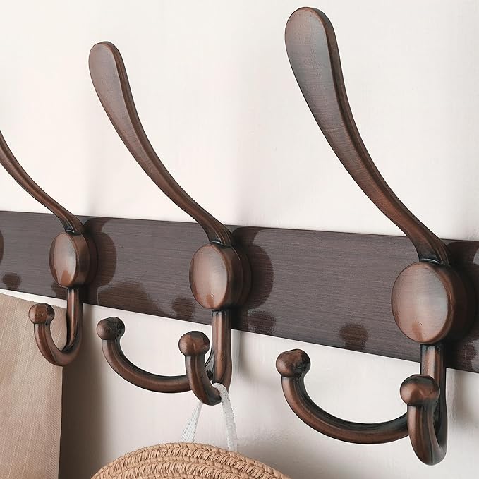 Dseap Coat Rack Wall Mount - 29.5??Long 8-Tri-Hooks Heavy Duty Coat Hanger Rail Wall Hooks for Hanging Coats Hats Clothing Clothes Purse Mudroom Entryway, Red Antique Copper