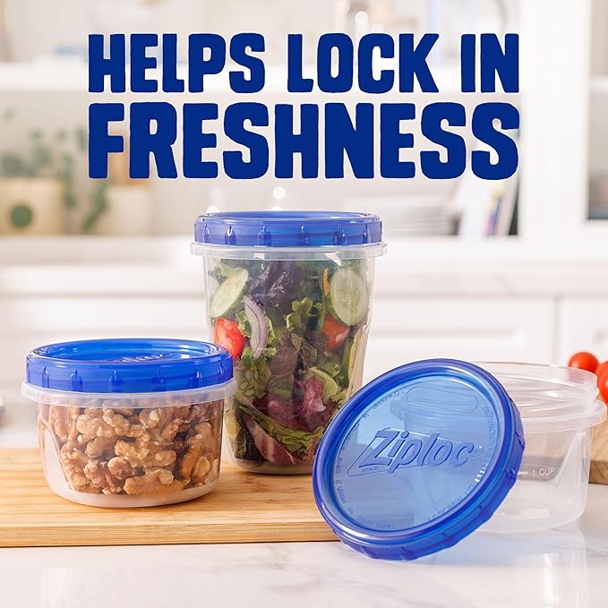 Ziploc Brand Twist n Loc Food Storage Containers, Leak Resistant Design, Small and Medium Round, Variety Pack, 5 count